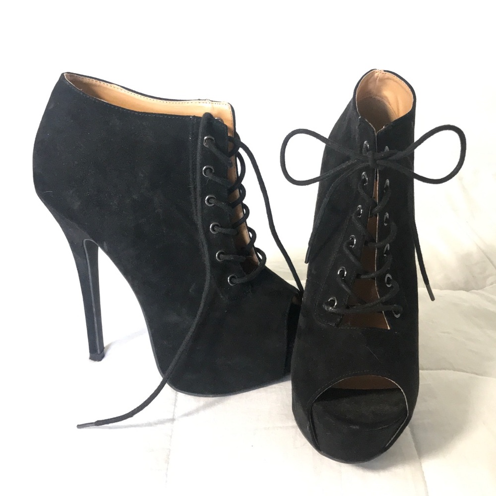 Lace up 4 inch bootie heels